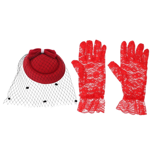 Weiweiguan 1 Ensemble Rétro Cocktail Chapeau en Maille Kit de Gants Costume Élégant pour Femmes