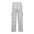 thumbnail image 4 of WULMLEO Women's Drawstring Elastic Waist Loose Pants Casual Flap Pocket Cargo Pants Trousers Light Gray L, 4 of 5