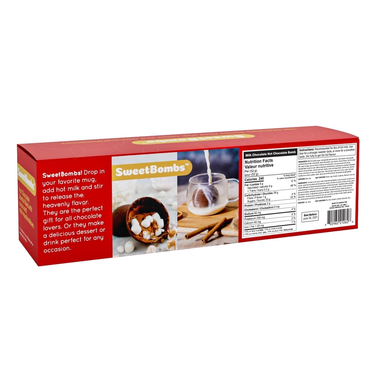 Sweet Bombs Hot Chocolate Bombs, Rich Milk Chocolate, Hot Cocoa Powder, and Mini Marshmallows, Just Add Warm Milk, Made in North America, 3 Gift Boxes of 4pcs/box, 3-pack