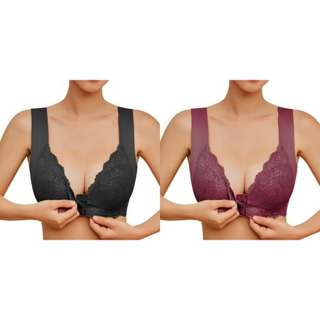 Kcodviy 2 Pcs Womens No Steel Ring Womens Bras Underwire French Womens Front Close Big Bra T Back Plus Sports Bra Pcs for Women Size Seamless Unlined Bra Sports Bras Pack for Large Bust