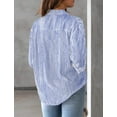 thumbnail image 4 of Camisa AISEW a rayas para mujer, manga larga, con botones, azul, 4 of 5