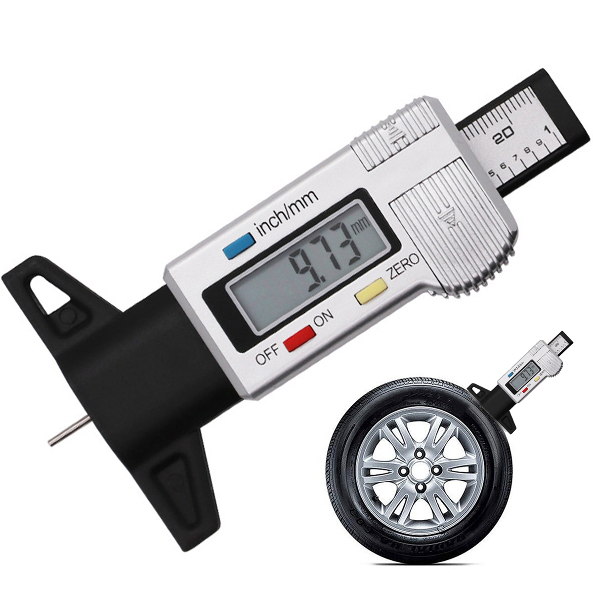 THRENS Digital Tyre Tread Depth Gauge with LCD Display 025.4mm Tire