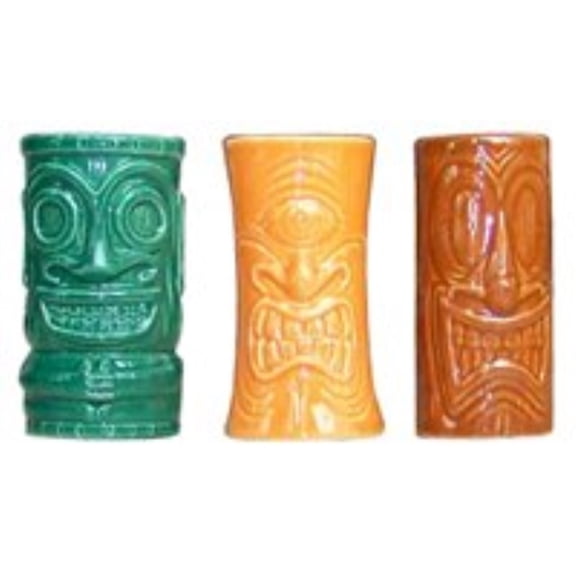 Tiki Shot Glasses 2 Oz. Comes with Green, Orange, and Brown