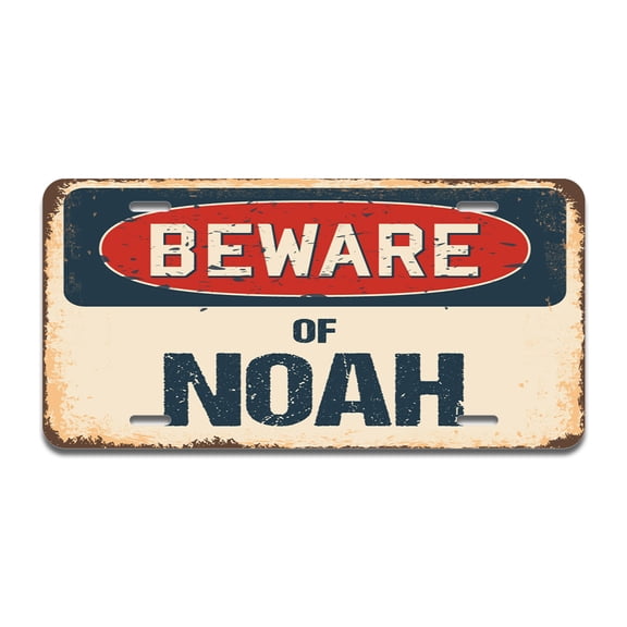 Beware of Noah Aluminum License Plate| License Plate 12" X 6" Fits Any Car, Truck, SUV, RV, or Trailer | Made in The USA