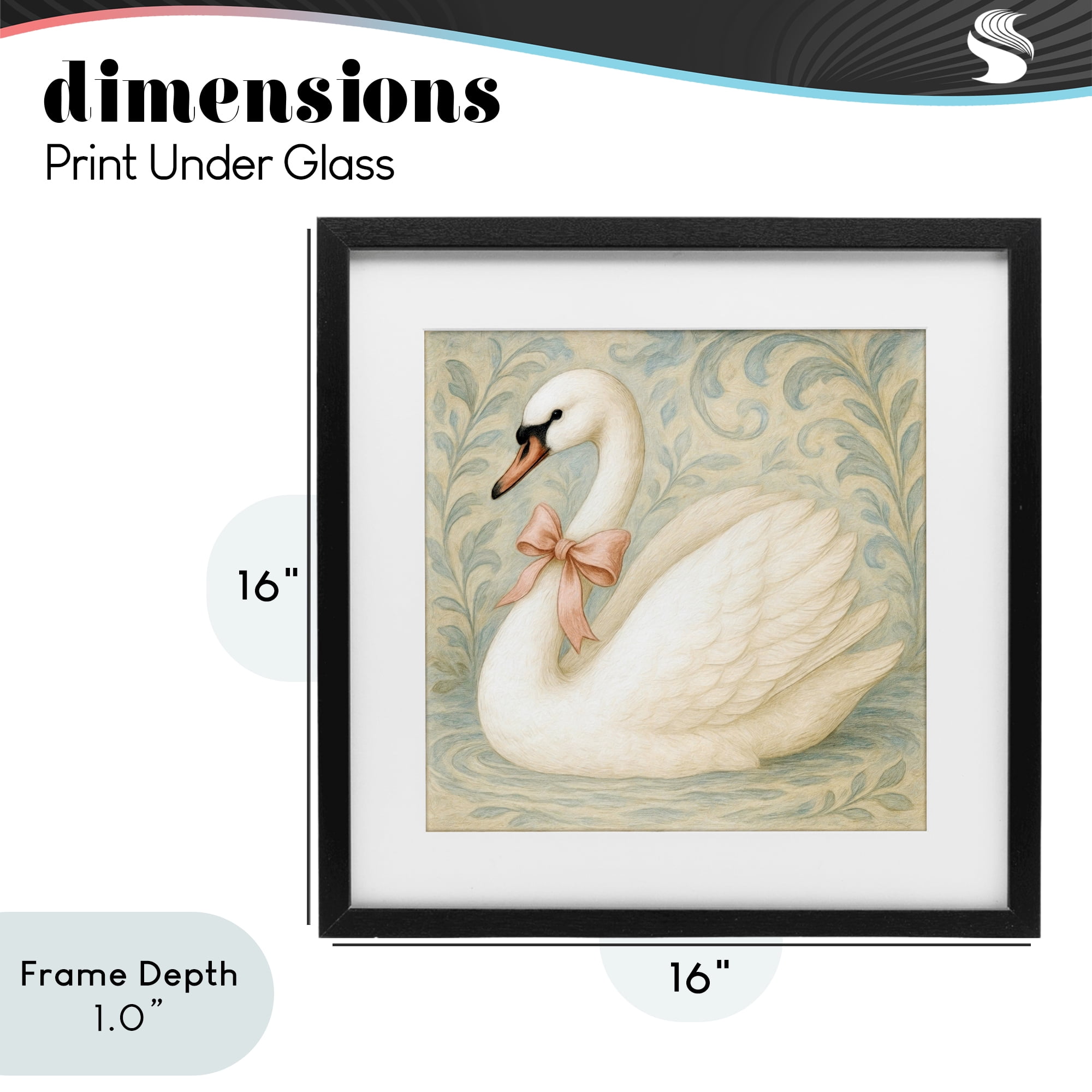 Stupell Industries Vintage Leaves Swan Black Framed Print Under Glass, design by Grotto Studios