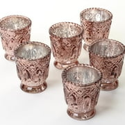 Koyal Wholesale Antique Rose Gold Vintage Glass Candle Holder, 6ct