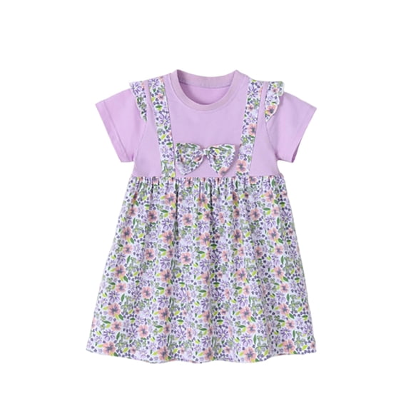 MEZZALL Fashionable Girls Dresses Cartoon Bow Dress Round Neck Casual Summer For Toddler Kids Comfort Sundress
