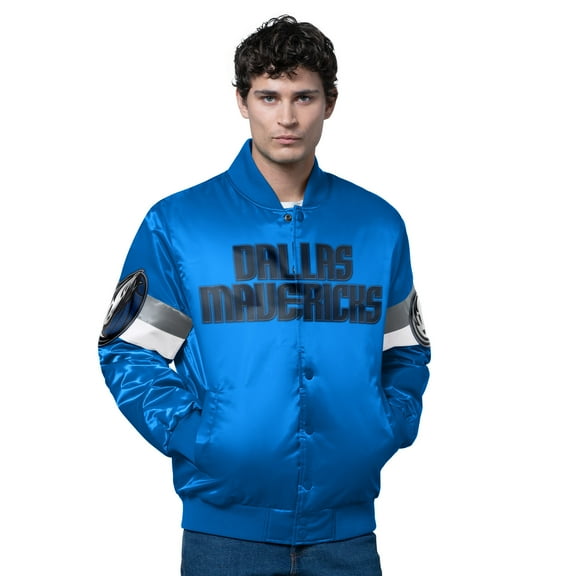 Men's Starter Blue Dallas Mavericks Triple Option Varsity Full-Snap Satin Jacket