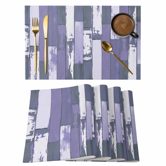 Purple Gray Placemats Set of 8, Vintage Farmhouse Ombre Wooden Grain Placemats for Dining Table, Place Mats for Kitchen Tabletop, Waterproof Wipeable Dining Table Mats Set