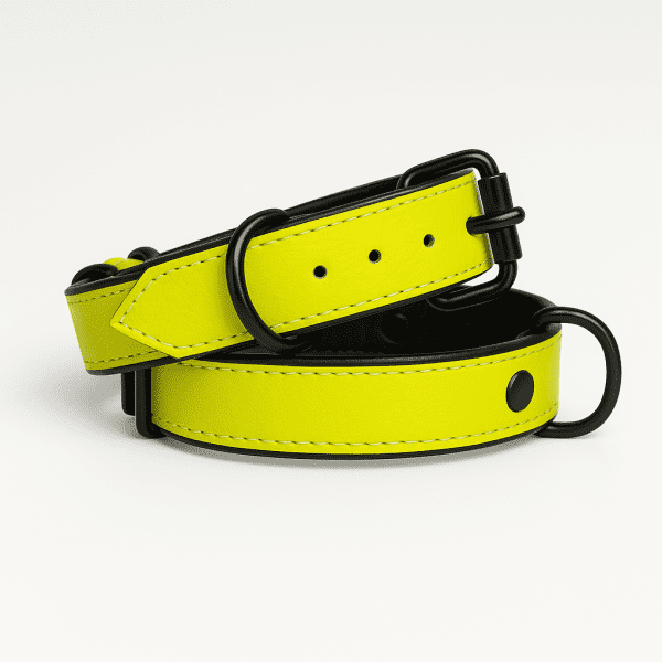 Collier pour Chien. Collier pour Chien Fait à la Main en Cuir Véritable, Vert Lime avec Doublure Intérieure Noire, Boucle Ajustable. Buddies Collars