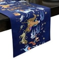 thumbnail image 5 of Double Sided Fairytale Frescoes Art Table Runner 16" X 54",Vintage Blue Medieval Decor,Retro Horse Bird Centerpiece decor, 5 of 9