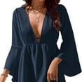 thumbnail image 3 of Vestido corto Ticfox Cuello en V Profundo Azul Oscuro XXL, 3 of 5