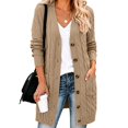 thumbnail image 4 of BODOAO Women's Long Cable Knit Cardigan Button Front Open Neck Long Sleeve Chunky Sweater Coat with Pockets Relaxed Fit Warm Casual Fall Winter Layering Outerwear Khaki 2XL, 4 of 4