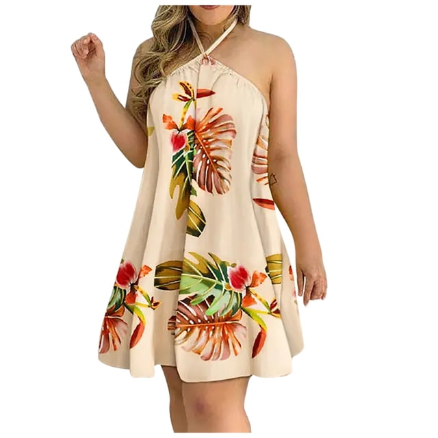 Moda mujer verano sexy halter cuello casual vendaje estampado sin espalda mini vestido Fridja hj4111