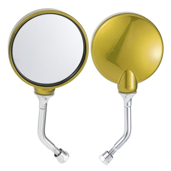 Unique Bargains 1 Set Motorcycle Rear View Mirrors Universal ABS Chrome-plated Rod Clear Glass Bar End Side Mirrors Mount Gold Tone Circle L-shaped Short Handle