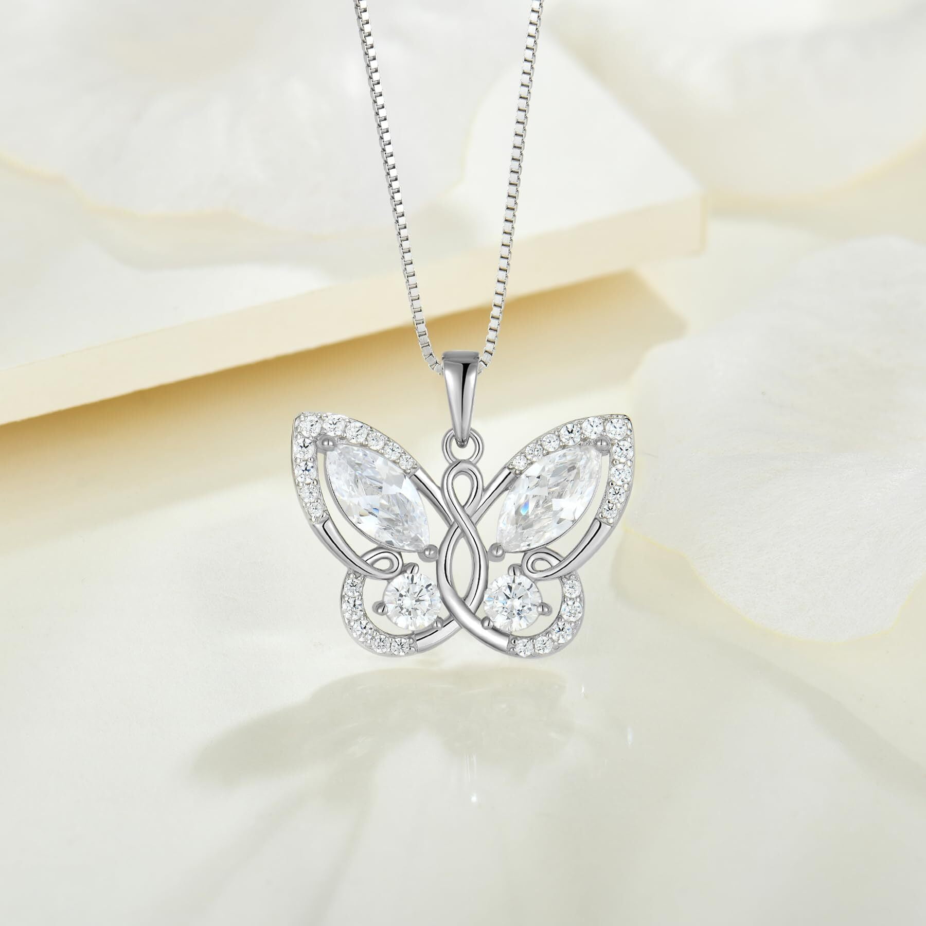 Starchenie Butterfly Pendant Necklace Women 925 Sterling Silver April Birthstone Cubic Zirconia Butterfly Jewelry Gifts