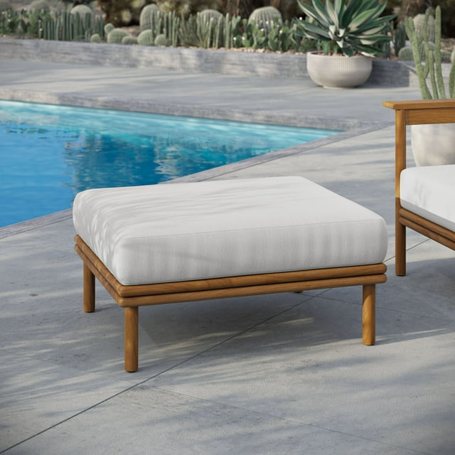 Modway Wren Ottoman Outdoor Patio Furniture in Natural Driftwood, White