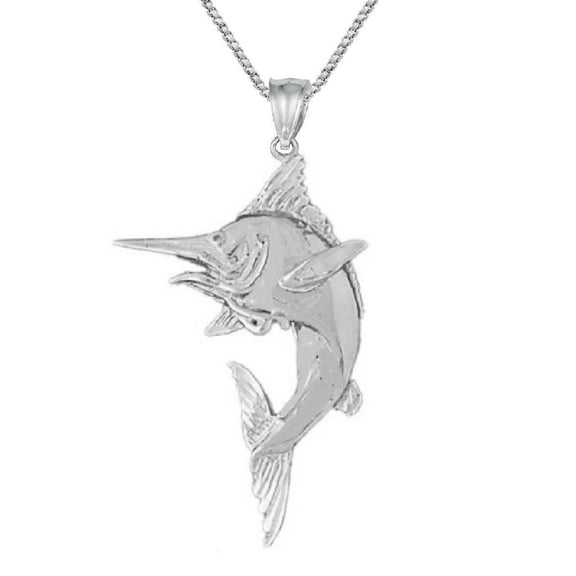 925 Sterling Silver Necklace w/ Sailfish Marlin Fish Pendant Charm