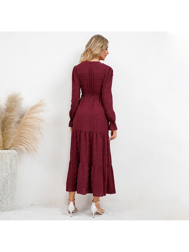 IWEMEK Women Long Sleeve Dresses Jacquard Cake Tiered Cocktail Dresses  Loose Flutter Winter Leisure Wear to Work Clothes - Walmart.com