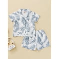 thumbnail image 2 of Franhais Boys Two-piece Summer Pants Suit, Leaves Print Short Sleeve Gentleman Shirt and Shorts, 2 of 9