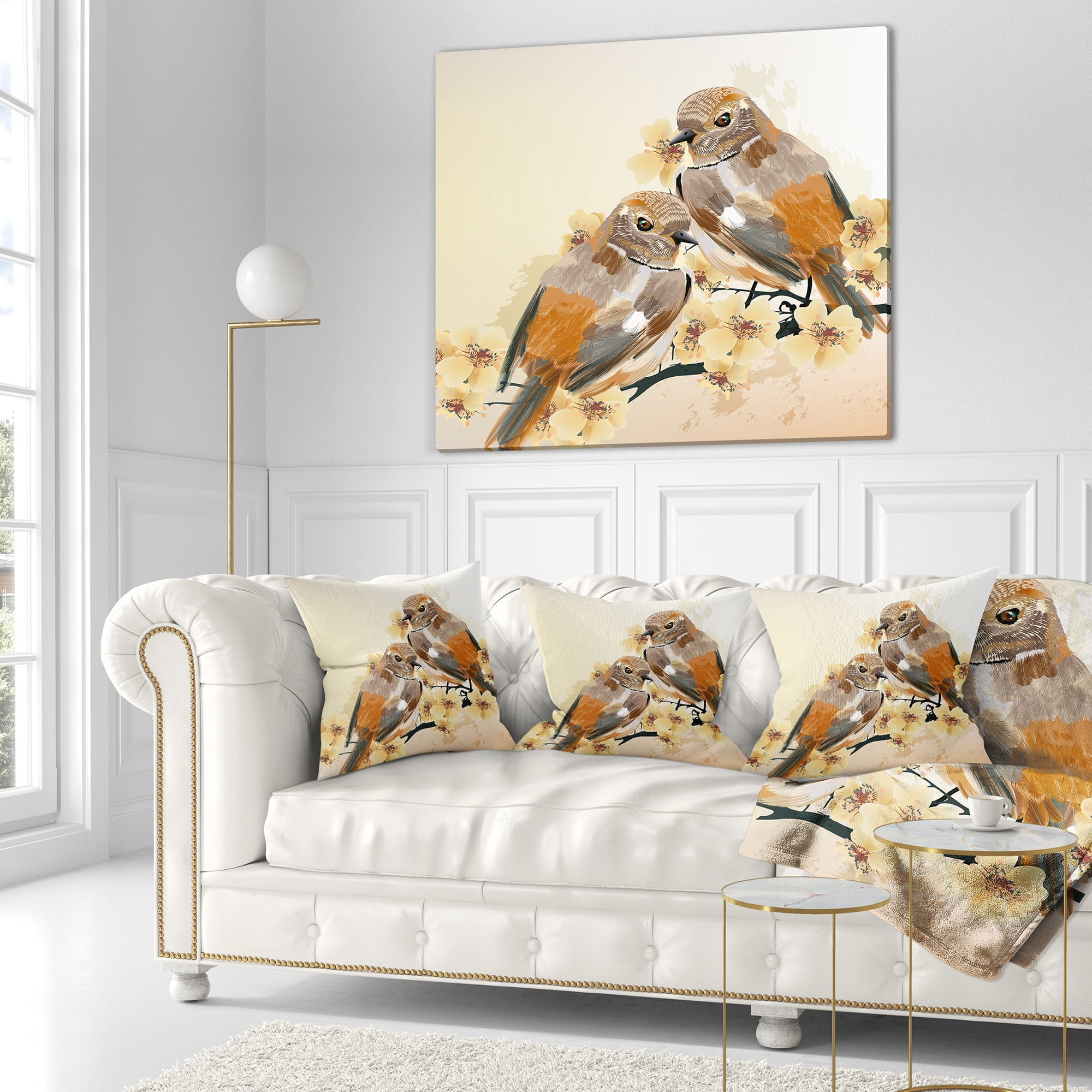 Designart Bird Couple on a Branch - Animal Throw Pillow - 16x16