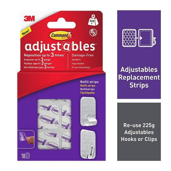 17820-18UKN Command Adjustables Repositionable Refill Strips 225g 18pk