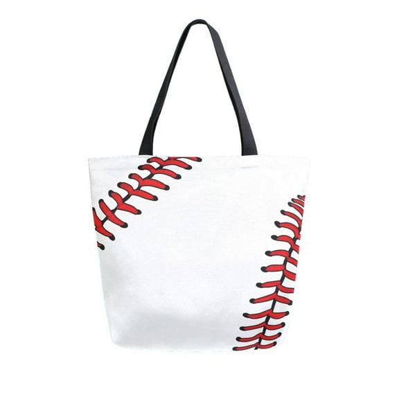 ALAZA Baseball White Large Shoulder Tote Bag Canvas Handbag for Outdoor Beach