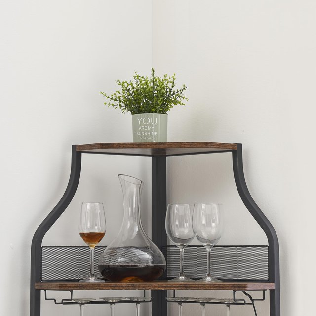 Kojooin Corner Wine Cabinet with Removable Wine Rack, Wine Bar Cabinet with Barn Door and Adjustable Shelves, Industrial Wine Cabinet for Dining Room, Living Room,Kitchen