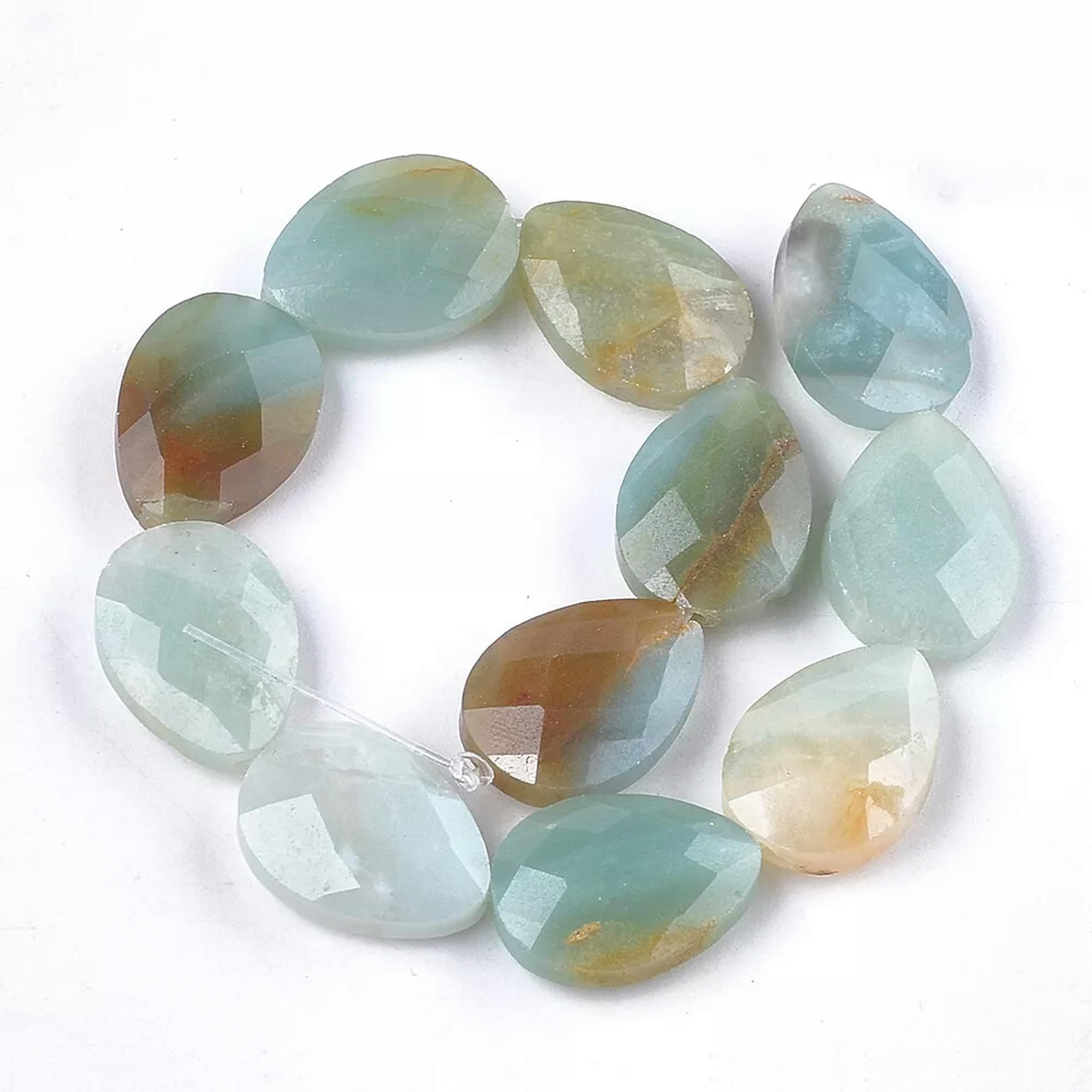 U8MO 11pcs/Strd Faceted Teardrop Natural Flower Amazonite Stone Beads 18x13~13.5mm