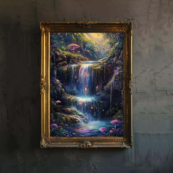 Fairy Waterfall Art Print Mystical Woodland Wall Art Vintage Fantasy Poster for Living Room Bedroom or Gallery Wall Whimsical Nature Décor