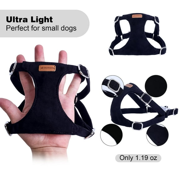 Dog Harness and Leash Set, XXS No Pull Adjustable Puppy Harness with Multifunction Pink Dog Leash and Dog Collar, Soft No Choke Escape Proof Pet Harness Vest for Small Dogs and Cats (Black, S)
