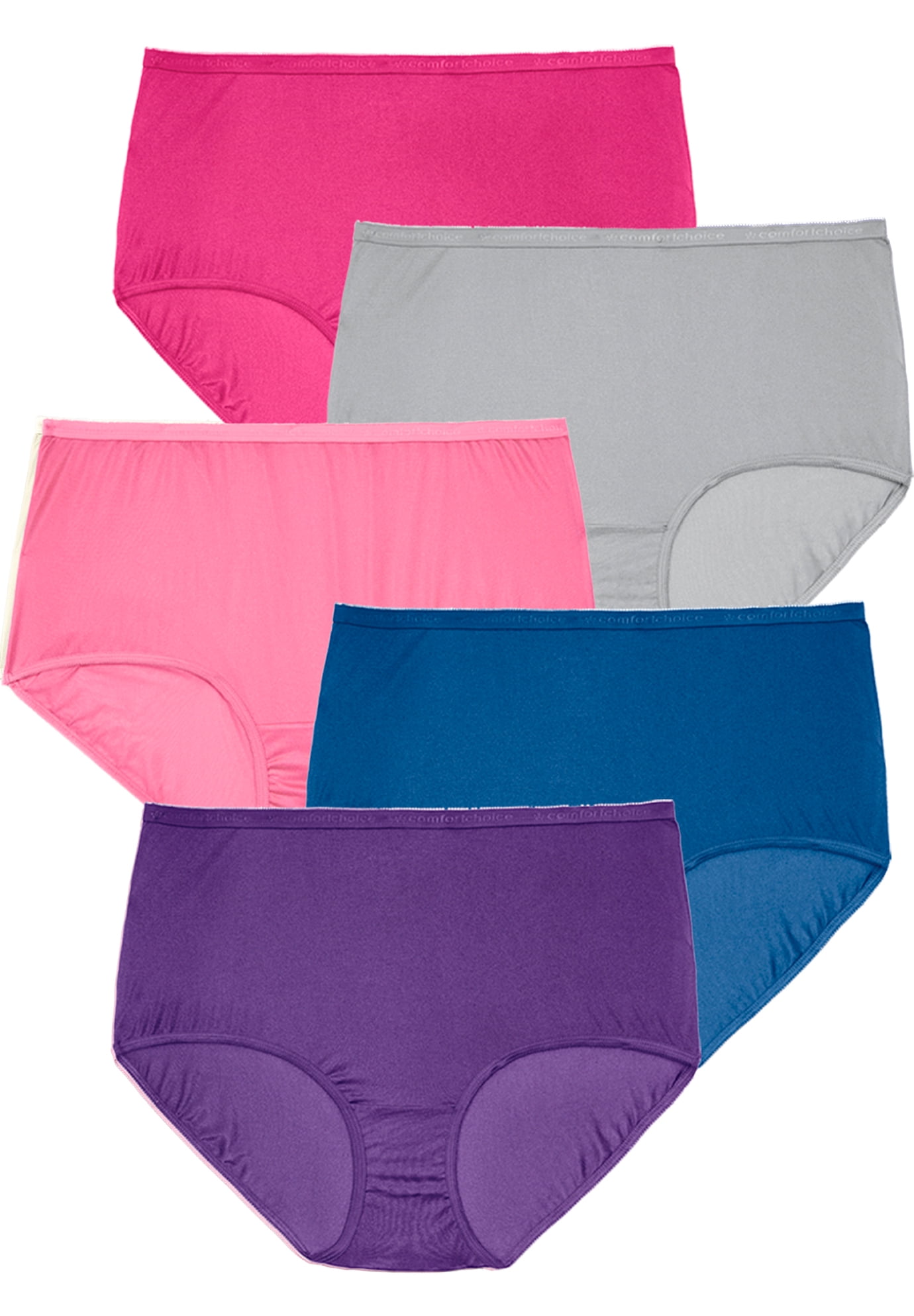 Comfort Choice Womens Plus Size 5-Pack Pure Cotton Full-Cut Brief