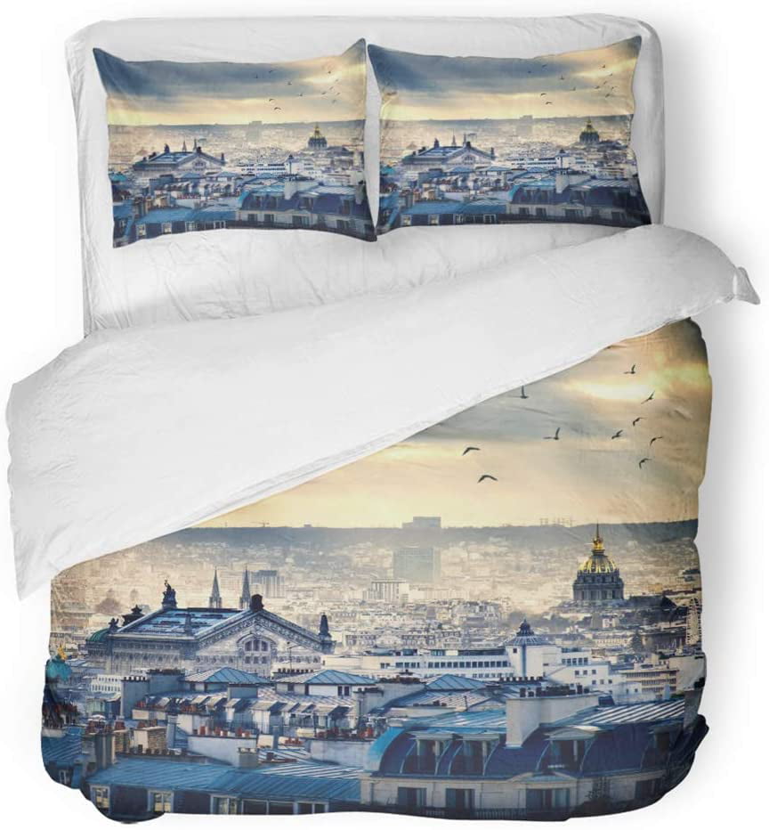 Paris City Design Double Duvet Cover & Pillowcase Bedding Set
