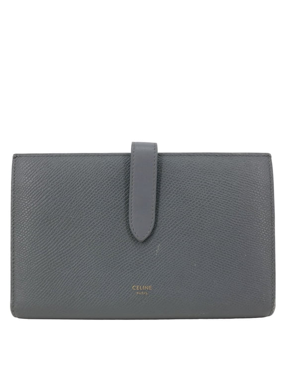 Pre-Owned Celine Strap Large Grained Calfskin Leather Wallet Grey