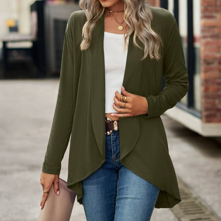 Shpwfbe Fall Clothes For Women 2023 Cardigan For Women Womens Open Front  Cardigan Long Sleeve Knit Sweater Outwear With Pockets Business Casual  Clothes For Women Green XL 