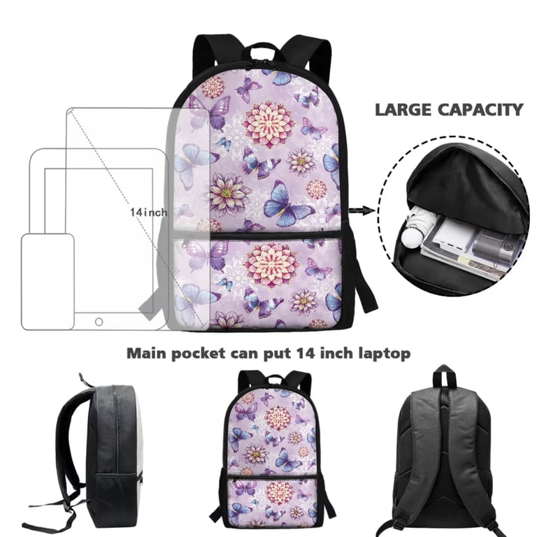 backpack with lunch compartment water bottle holder and laptop sleeve Uorisanigo 4pcs Purple Butterfly Mandala Backpack Set with Lunch Bag Pencil  Case Pen Case Water Bottle Holder, 17″ Sport Bookbag Travel Back Pack for  Elementary Middle School Kids Teens