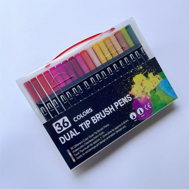 1 paquete de 36 colores marcadores negros de doble punta marcadores de colores de punta suave suministros de arte de acuarela juego de pintura de regalo para niños para mandala, diario de balas, dibu