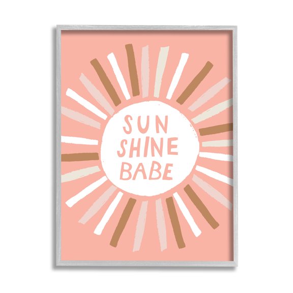 Sun Shine Babe Phrase Pastel Sun Rays 16 in x 20 in Framed Painting Art Print, by Stupell Home Décor