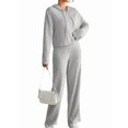 thumbnail image 2 of Womens Lounge Sets 2 Piece Matching Pajamas Fall Fashion Ribbed Knit Outfits Long Sleeve Casual Sweatsuits Grey XL, 2 of 9