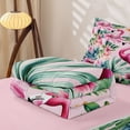 thumbnail image 5 of jejeloiu Soft Flamingo Flowers Zipper Twin Comforter Sets with Fitted Sheet and 2 Pillowcases Kids,Tropical Botanical Leaves Zipper Bedding Set For Girls,Reversible,4-Piece, 5 of 7
