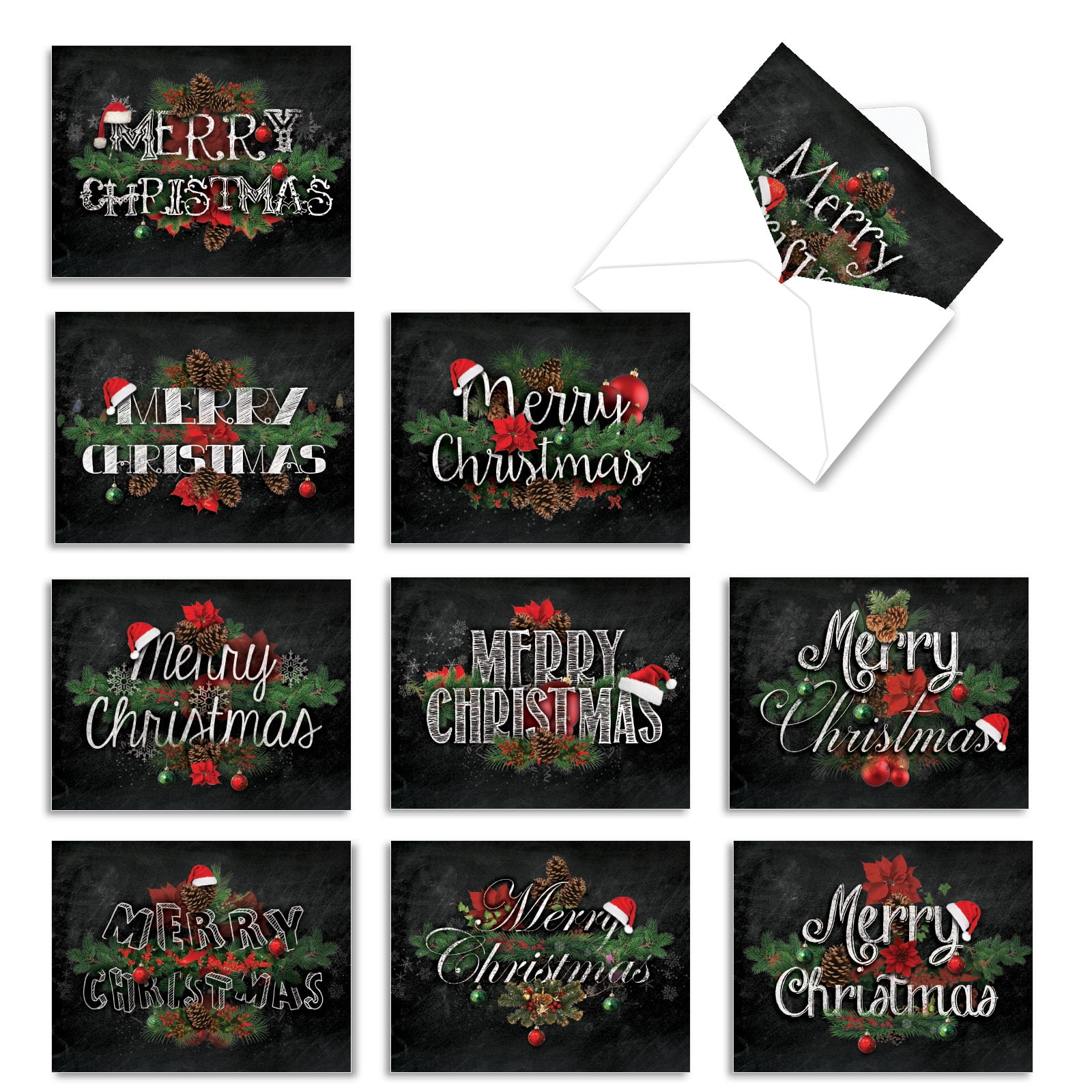 10 Boxed Merry Christmas Cards with Envelopes (4 x 5.12 Inch