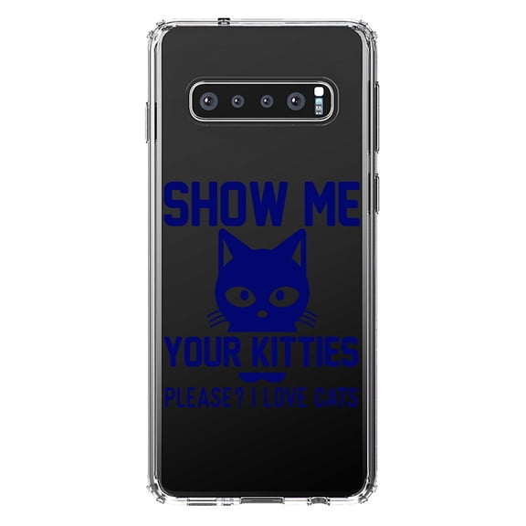 DistinctInk Clear Shockproof Hybrid Case for Samsung Galaxy S10 (6.1" Screen) - TPU Bumper Acrylic Back Tempered Glass Screen Protector - Show Me Your Kitties Love Cats