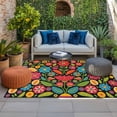 thumbnail image 2 of Boho Flower Outdoor Rug for Patio/Deck/Porch, Non-Slip Large Area Rug 5 x 8 Ft, Red Blue Yellow Colorful Mexico Tribal Indoor Outdoor Rugs Washable Area Rugs, Reversible Camping Rug Carpet Runner, 2 of 8