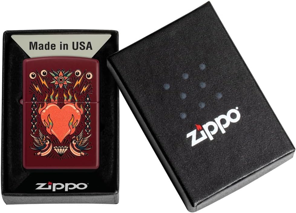 Zippo Lighter - Customized Message on Tattoo Heart Merlot Pocket Lighter 46584