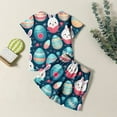 thumbnail image 4 of Girls Pajamas Set Shorts Easter Bunny Rabbit Print and Egg Bilby Print Sunday Summer FUn Sleepwear Clothes Set Loungewear Set Crewneck Fun Cute Fashion Nightwear #Z48 Navy 11-12 Years, 4 of 7