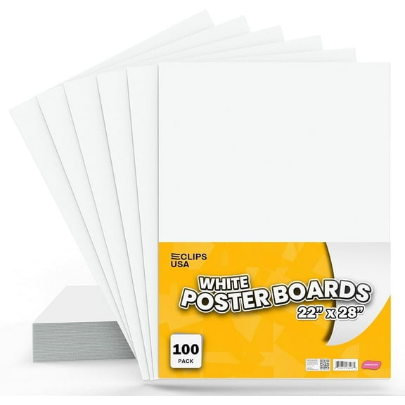 E-CLIPS USA White Poster Board 22”x28” Poster Board for Presentations & School Supplies, 100-Pack