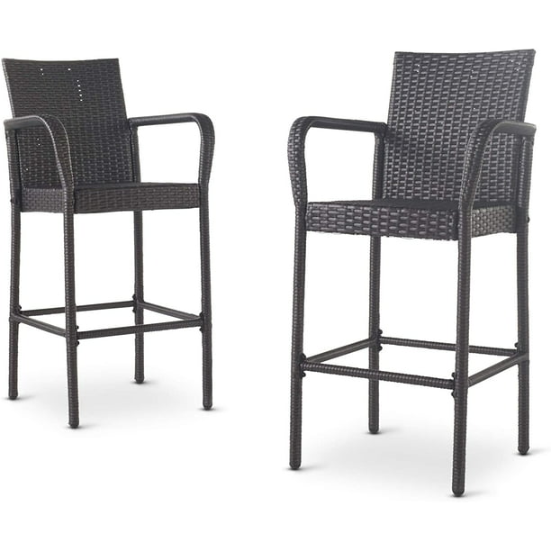 Delfina Outdoor Wicker Barstools Pcs, White Wicker Outdoor Bar Stool Set Of 4 By Christopher Knight Home