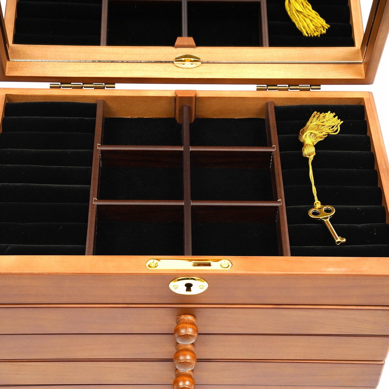 Large Carved 6 Layers Wooden Jewelry Box Jewelry Case Cabinet Armoire Ring Necklacel Gift Storage Box Organizer Brown 6 Layers Wooden Watch Display Storage Box Jewelry Organizer With Mirror/Lock