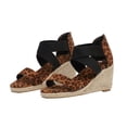 thumbnail image 4 of Clearance VerPetridure Women's Sandals Summer Casual Shoes Color Soft Belt Leopard Weave Slope Heel Zipper Sandals, 4 of 9
