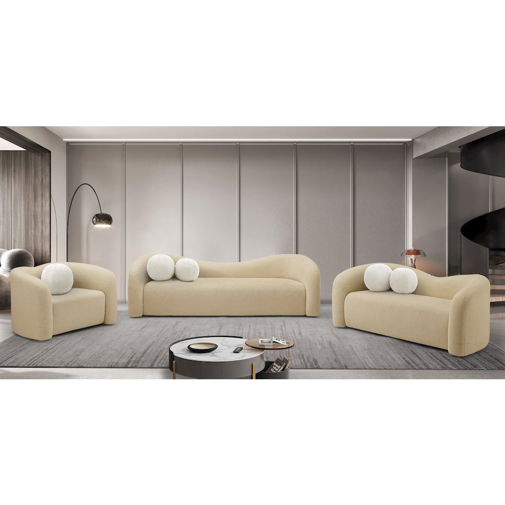Meridian Furniture Kali Beige Faux Shearling Teddy Fabric Loveseat